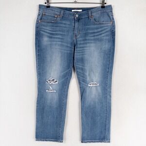 Levis Boyfriend Jeans Womens 32 Blue Distressed Stretch Denim Casual 5 Pocket